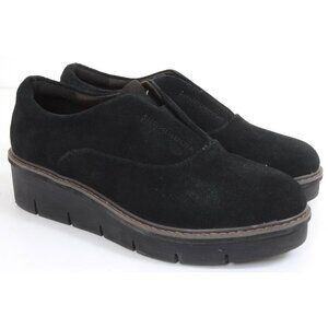 Clarks Women's 9 Airabell Sky Black Suede Slip-On Loafer Comfy Walking Office
